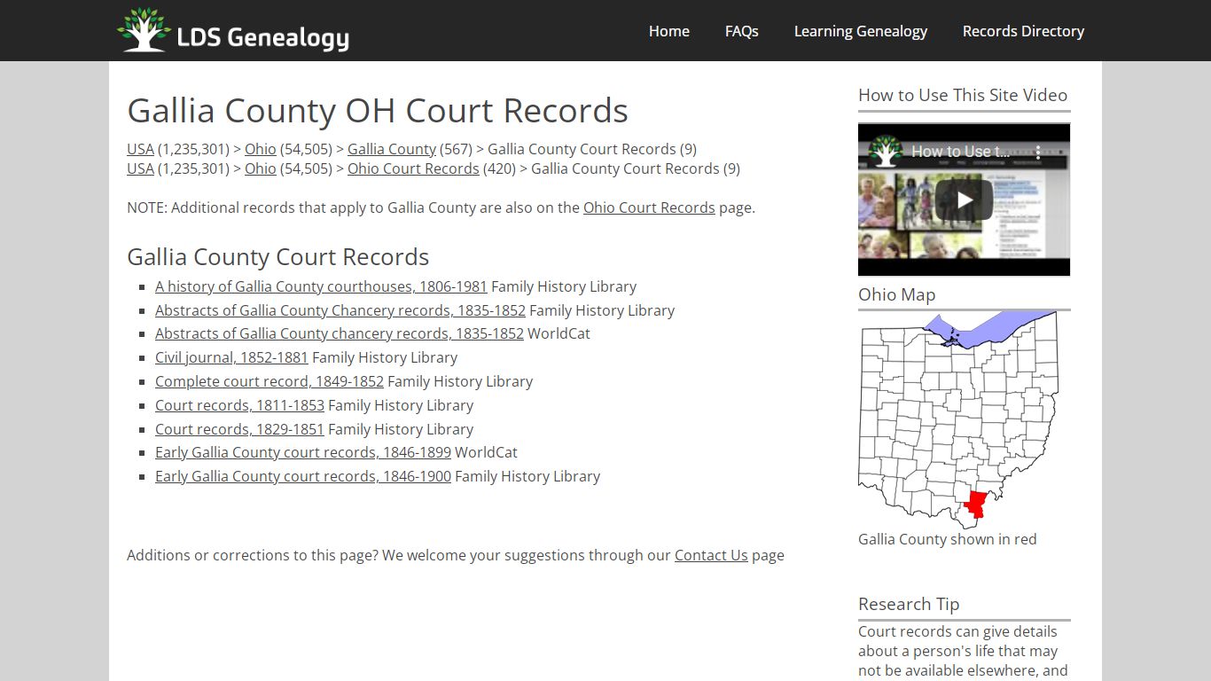 Gallia County OH Court Records - LDS Genealogy